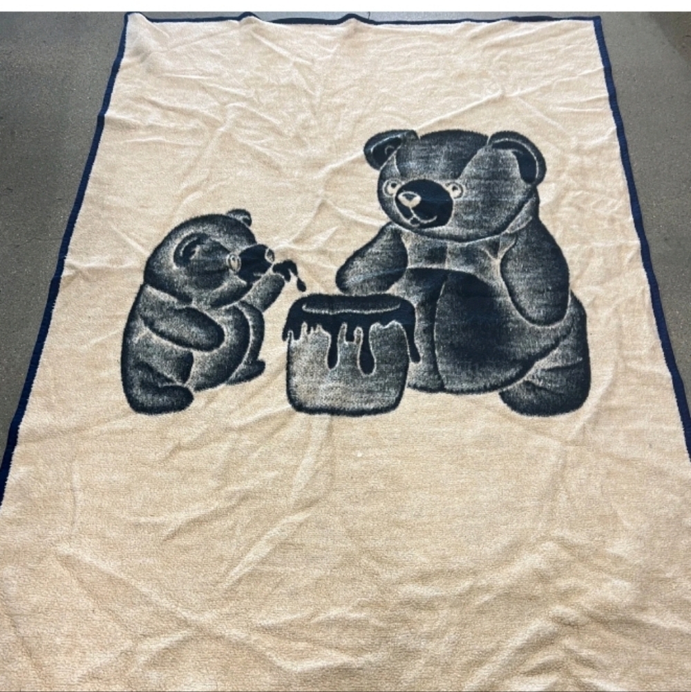 Vintage Biederlack "Teddy Bears With Honeypot" Throw Blanket - Picture 4 of 8